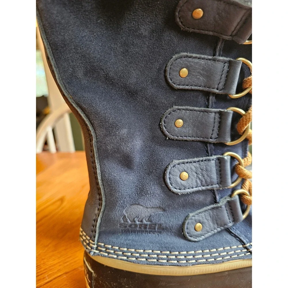 Sorel Joan of Arctic shearling Winter Snow Boots Navy Blue Waterproof Suede sz 6